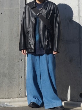 「グラデーションニット」｜「アイテム（ブルゾン）」を使った、ひろさん（メンズ・176cm）の秋コーディネート