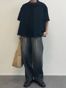 「THE CRAFT CREW PRODUCTS（ザクラフトクループロダクツ）の【UNNOTICEシリーズ】＜セットアップ対応＞ドライタッチ テックリネン 半袖オープンカラーシャツ / UVカット・クイックドライ【THE CRAFT CREW PRODUCTS】（シャツ/ブラウス、ブラック系）」を使った、ひろさん（メンズ・176cm）の夏コーディネート