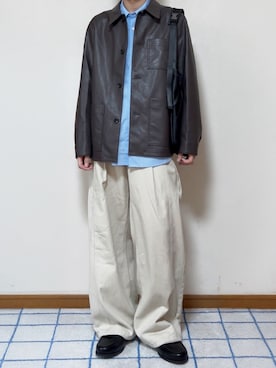 「THE CRAFT CREW PRODUCTS（ザクラフトクループロダクツ）のマルチファンクショナルファブリック ビッグシルエット アソートレギュラーカラー長袖シャツ【THE CRAFT CREW PRODUCTS】（シャツ/ブラウス、ブルー系）」を使った、ひろさん（メンズ・176cm）の秋コーディネート