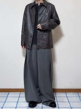 「Alfred Alex（アルフレッドアレックス）の【Alfred Alex】Vintage-like Ribbed Henley Neck Knit / ヴィンテージライク リブ編みヘンリーネックニット（ニット/セーター、ブラック系）」を使った、ひろさん（メンズ・176cm）の秋コーディネート