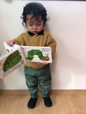「ケーブルニット」｜「アイテム（スリッポン）」を使った、そうぱんまんさん（キッズ・70cm）の冬コーディネート
