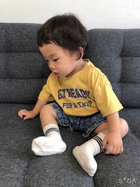 「MICKEY MOUSE（ミッキーマウス）のアイテム（ソックス/靴下）」を使った、そうぱんまんさん（キッズ・70cm）の夏コーディネート