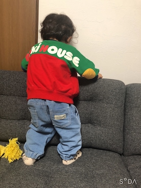 「MIKI HOUSE（ミキハウス）のアイテム（スウェット）」を使った、そうぱんまんさん（キッズ・70cm）の秋コーディネート