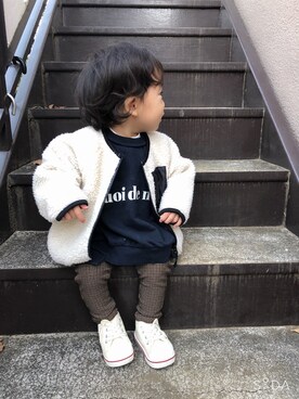 「チェック柄に恋してる」｜「アイテム（その他アウター）」を使った、そうぱんまんさん（キッズ・70cm）の冬コーディネート
