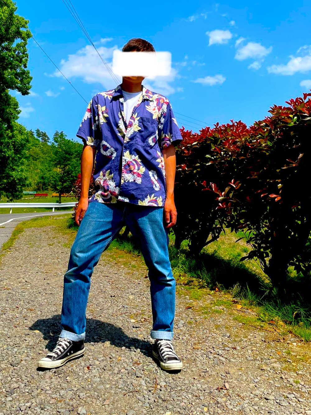 「パタロハ、アロハシャツ」｜「Patalohaのアイテム（シャツ/ブラウス、ブルー系）」を使った、yoyoyoyanさん（骨格ナチュラル・メンズ・167cm）の春コーディネートの1枚目の写真
