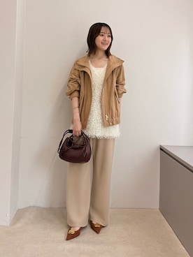 「NOLLEY’S Sophi（ノーリーズソフィ）の【NOLLEY’S mgr.松葉別注・一部WEB限定色】《セットアップ》ツイルバイヤス洗練美脚パンツ（その他パンツ、ベージュ系）」を使った、AIRIさん（レディース・157cm）の夏コーディネート