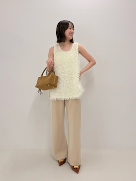 「NOLLEY’S Sophi（ノーリーズソフィ）の【NOLLEY’S mgr.松葉別注・一部WEB限定色】《セットアップ》ツイルバイヤス洗練美脚パンツ（その他パンツ、ベージュ系）」を使った、AIRIさん（レディース・157cm）の夏コーディネート