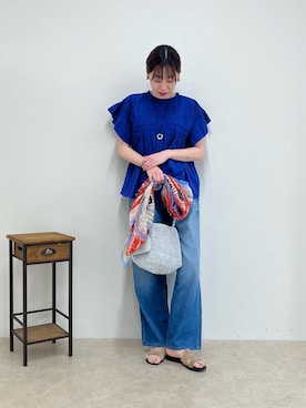 「MICO COULIER（ミコクリエ）のコットンシアーボイルブラウス（シャツ/ブラウス、ブルー系）」を使った、ishikawa.mさん（レディース・164cm）の春コーディネート