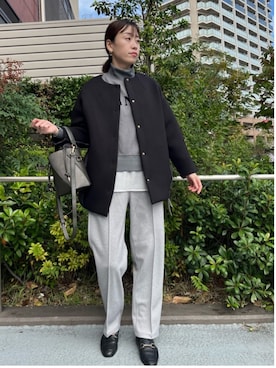 「アイテム（ノーカラーコート）」を使った、ishikawa.mさん（レディース・164cm）の冬コーディネート