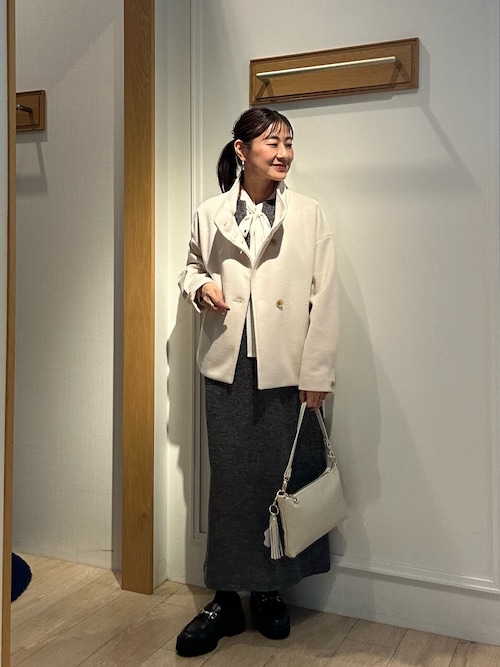 ウーレットヘリンボンスタンドショートコート