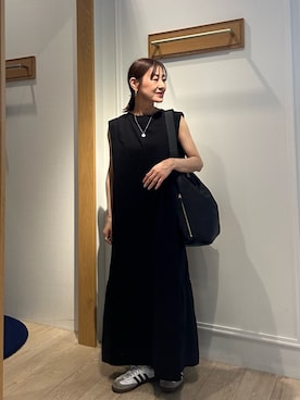 「ノースリーブ」｜「アイテム（ワンピース/ドレス、ブラック系）」を使った、daimonさん（レディース・154cm）の夏コーディネート