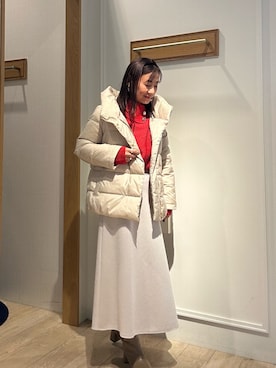 「レッド」｜「アイテム（ダウンジャケット/コート）」を使った、daimonさん（レディース・154cm）の冬コーディネート