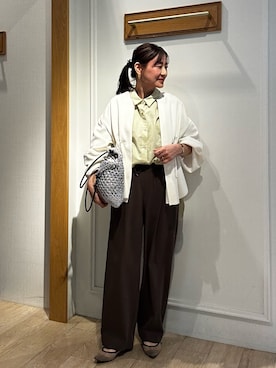 「MICO COULIER（ミコクリエ）のウエスト絞りカットソー羽織（カーディガン/ボレロ、ホワイト系）」を使った、daimonさん（レディース・154cm）の春コーディネート