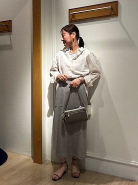 「MICO COULIER（ミコクリエ）の綿和紙ボイルシャツ（シャツ/ブラウス、ベージュ系）」を使った、daimonさん（レディース・154cm）の春コーディネート