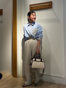 「NOLLEY’S（ノーリーズ）のクレリックワークブラウス（シャツ/ブラウス、ブルー系）」を使った、daimonさん（レディース・154cm）の春コーディネート