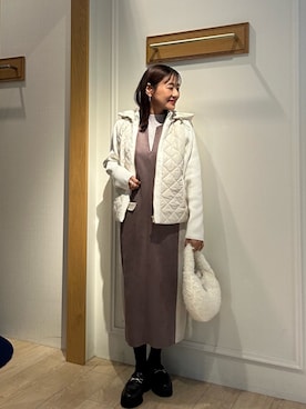 「MICO COULIER（ミコクリエ）のスーパーストレッチ ラメリブローネックプルオーバーニット（ニット/セーター）」を使った、daimonさん（レディース・154cm）の秋コーディネート