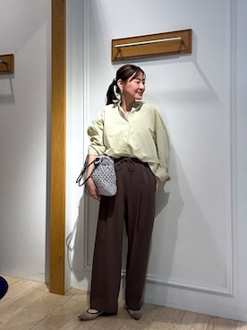 「MICO COULIER（ミコクリエ）の綿和紙ボイルシャツ（シャツ/ブラウス、イエロー系）」を使った、daimonさん（レディース・154cm）の春コーディネート