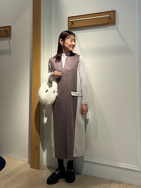 「MICO COULIER（ミコクリエ）のスーパーストレッチ ラメリブローネックプルオーバーニット（ニット/セーター）」を使った、daimonさん（レディース・154cm）の秋コーディネート