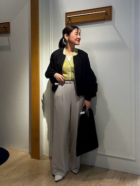 「MICO COULIER（ミコクリエ）の《UVカット・接触冷感》ハイストレッチパンツ（その他パンツ、ベージュ系）」を使った、daimonさん（レディース・154cm）の春コーディネート