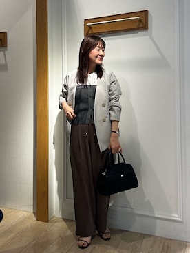 「MICO COULIER（ミコクリエ）のサップタンブラーノーカラージャケット（ダウンジャケット/コート、ベージュ系）」を使った、daimonさん（レディース・154cm）の春コーディネート