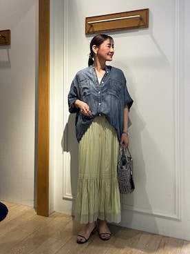 「MICO COULIER（ミコクリエ）のサテン×スムース裾レースタンクトップ（Tシャツ/カットソー、ホワイト系）」を使った、daimonさん（レディース・154cm）の夏コーディネート