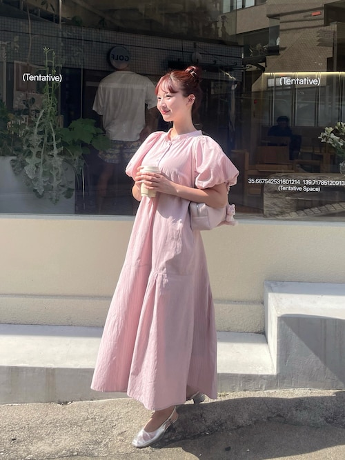 ファッション ピンク シャツ ワンピース ジュノア junoah スタンド