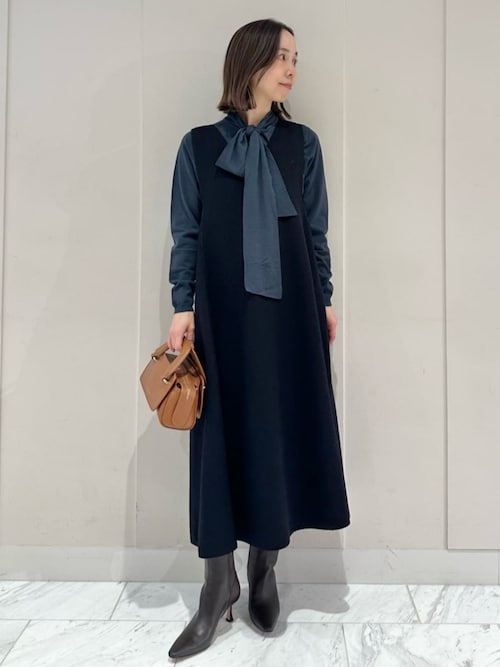 TOMORROWLAND リングニット フロンタブルドレス　ネイビー　３６ TOMORROWLAND リングニット フロンタブルドレス ネイビー 36サイズ