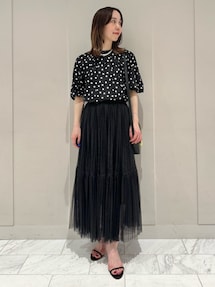 タグ付き○ボールジィ　ラメチュールティアードプリーツスカート　36　ブラック ラメチュール ティアードプリーツスカート｜トゥモローランド