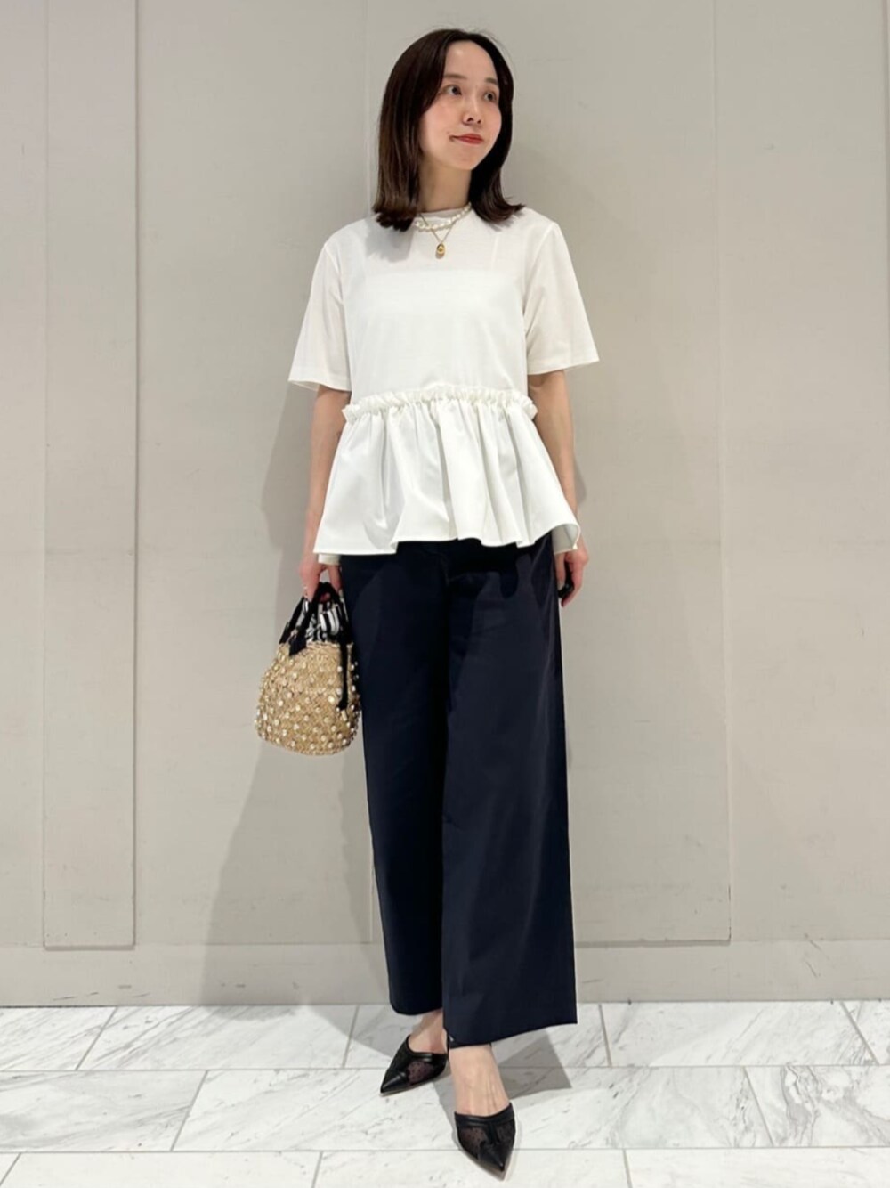 【新品・タグ付】Ballsey ジャージコンビペプラムプルオーバー　黒 Ballsey 【Ballsey】ジャージコンビ ペプラムプルオーバー