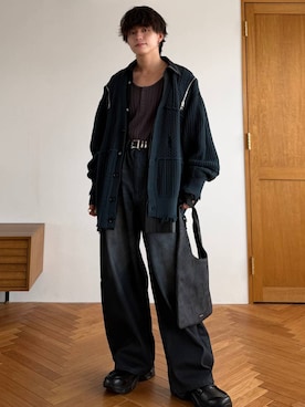 「HARE（ハレ）のビルディングソールローファー(HARE)（ローファー、ブラック系）」を使った、ゆーたさん（メンズ・165cm）の夏コーディネート