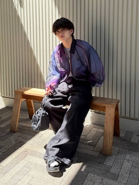 「HARE（ハレ）のMA-1キンチャクBAG(HARE)（ショルダーバッグ、ブラック系）」を使った、ゆーたさん（メンズ・165cm）の夏コーディネート