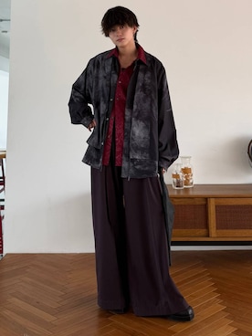 「HARE（ハレ）の【SET UP対応】ドレープワイドトラウザー(HARE)（スラックス、パープル系）」を使った、ゆーたさん（メンズ・165cm）の夏コーディネート