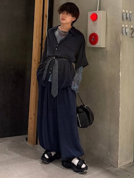 「HARE（ハレ）のMA-1キンチャクBAG(HARE)（ショルダーバッグ、ブラック系）」を使った、ゆーたさん（メンズ・165cm）の夏コーディネート