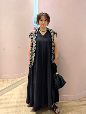 「NOLLEY’S Sophi（ノーリーズソフィ）の《撥水/UVカット》ウォッシャブルタフタ2WAYフレアーワンピース（ワンピース、グレー系）」を使った、kumaさん（レディース・153cm）の夏コーディネート