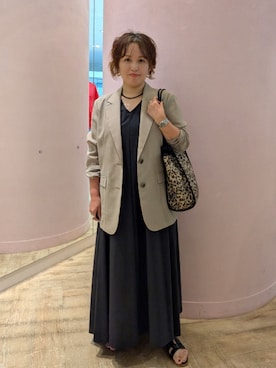 「NOLLEY’S Sophi（ノーリーズソフィ）の《セットアップ対応》ウォッシャブルリネンライクシアーボイルジャケット（テーラードジャケット、ベージュ系）」を使った、kumaさん（レディース・153cm）の夏コーディネート