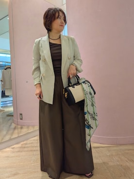 「NOLLEY’S（ノーリーズ）のウォッシャブルプレミアムテレコアシメ2WAYタンク（タンクトップ、ブラウン系）」を使った、kumaさん（レディース・153cm）の春コーディネート