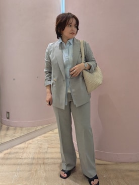 「NOLLEY’S Sophi（ノーリーズソフィ）の《セットアップ対応》ウォッシャブルブリーザブルシャンブレーダブルジャケット（テーラードジャケット、グレー系）」を使った、kumaさん（レディース・153cm）の春コーディネート