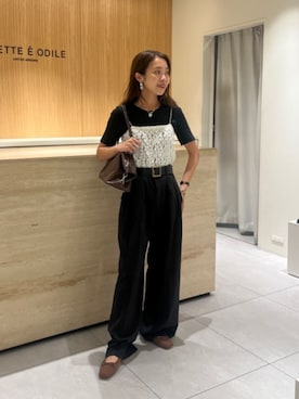 「アイテム（バレエシューズ、ブラウン系）」を使った、NATSUMIさん（レディース・156cm）の秋コーディネート