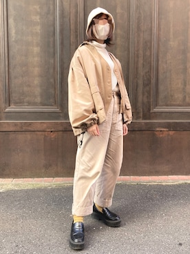 「KBF+（ケービーエフプラス）のアイテム（パンツ）」を使った、きななさん（レディース・157cm）の冬コーディネート