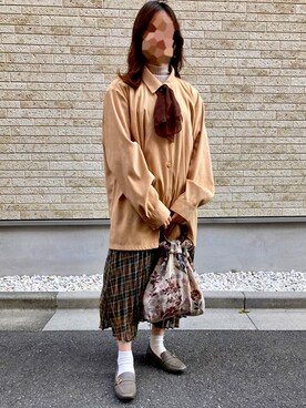 「アイテム（ローファー、グリーン系）」を使った、きななさん（レディース・157cm）の春コーディネート