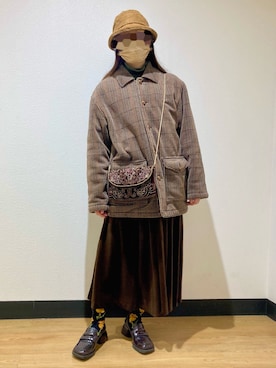 「usedのアイテム（帽子、ベージュ系）」を使った、きななさん（レディース・156cm）の春コーディネート