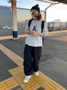 「カーゴパンツコーデ」｜「アイテム（ニットキャップ/ビーニー）」を使った、ちょこさん（レディース・154cm）の秋コーディネート