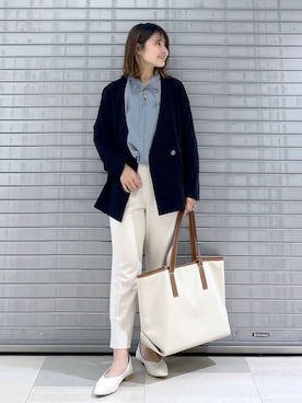 「着痩せ」｜「アイテム（ノーカラージャケット）」を使った、MAIKOさん（レディース・150cm）の春コーディネート