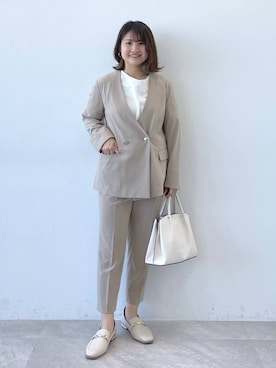 「着痩せ」｜「アイテム（ノーカラージャケット）」を使った、MAIKOさん（レディース・150cm）の春コーディネート