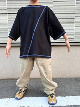 「GLOBAL WORK（グローバルワーク）のスゴラク撥水ベイカーバレルパンツ/638222（その他パンツ、ベージュ系）」を使った、MAIKOさん（レディース・150cm）の夏コーディネート