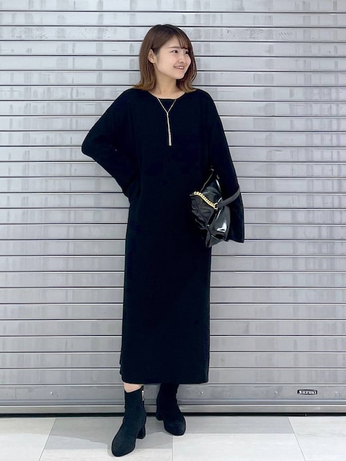 黒 ベルスリーブ ニットロングワンピース ベルスリーブフレアニットワンピース（ワンピース）｜fifth