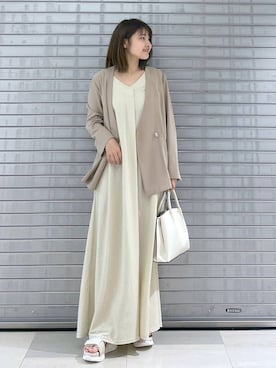 「着痩せ」｜「アイテム（ノーカラージャケット）」を使った、MAIKOさん（レディース・150cm）の春コーディネート