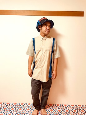 「チャイハネ（チャイハネ）のアイテム（帽子）」を使った、☀︎大野賢治🌙さん（メンズ・170cm）の夏コーディネート