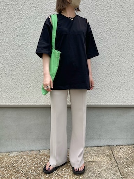 「スリット」｜「アイテム（スラックス）」を使った、s__o1203さん（レディース・155cm）の夏コーディネート