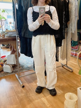 「HOKA（ホカ）のホカ HOKA ボンダイ7 ワイド BONDI 7 WIDE（スニーカー）」を使った、s__o1203さん（レディース・155cm）の春コーディネート